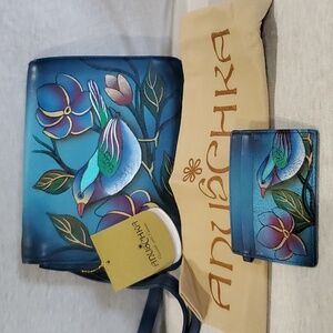 Anuschka nwt little bird floral handpainted leather adjustable strap crossbody